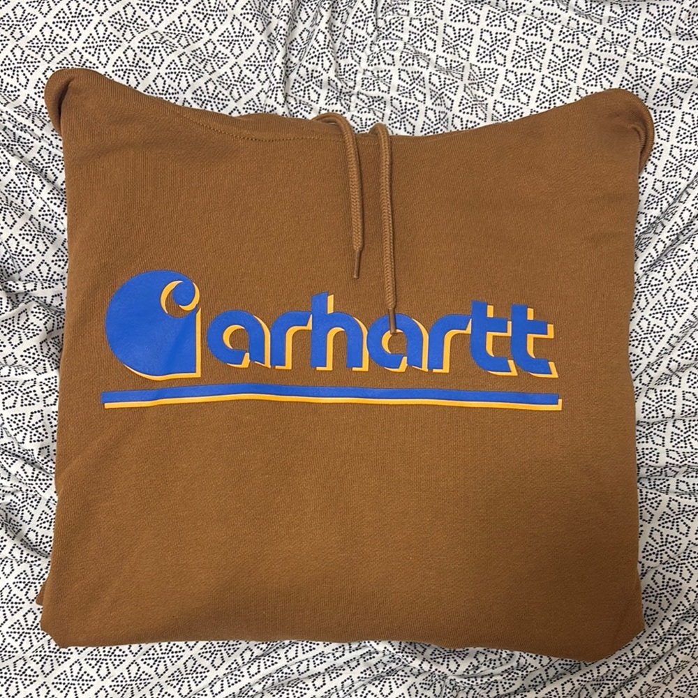 Carhartt Brown Hoodie with Blue Logo